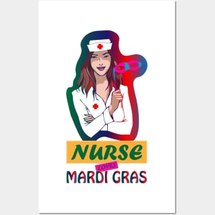 Nurse Loves Mardi Gras Colorful Posters and Art